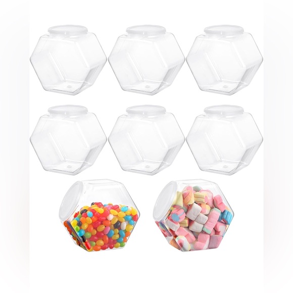 8 PCS Hexagon Plastic Jars, Clear Cookie Jars with Lids, Candy Jars, Reusable Co - Picture 1 of 11